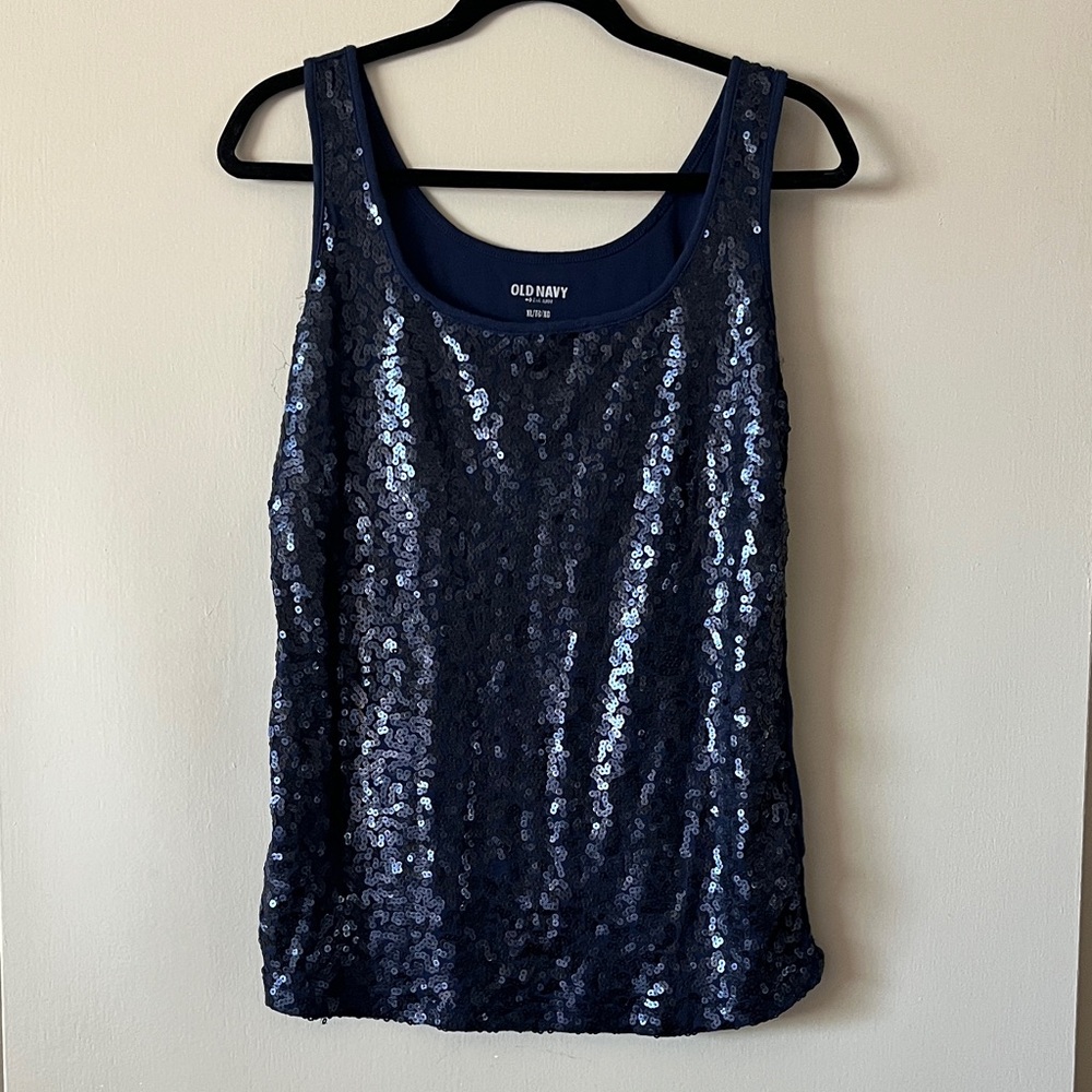 Old Navy Women's Navy Blue Sequin Tank Top